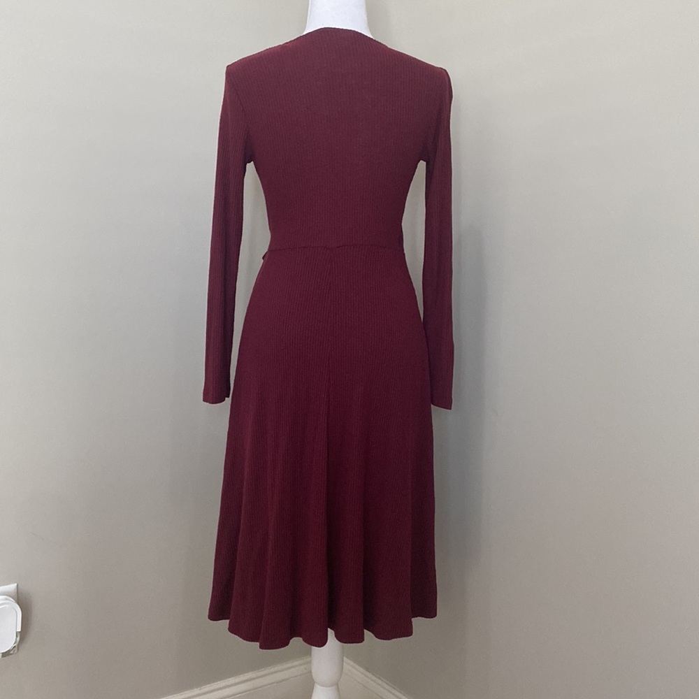 Burgundy Tie-Wrap Sweater Dress - Picture 5 of 8